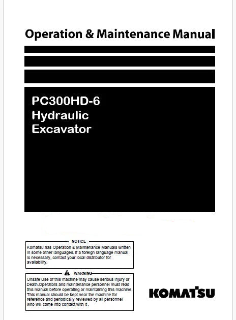 Komatsu PC300HD-6 Hydraulic Excavator Pdf Operation and Maintenance Manual