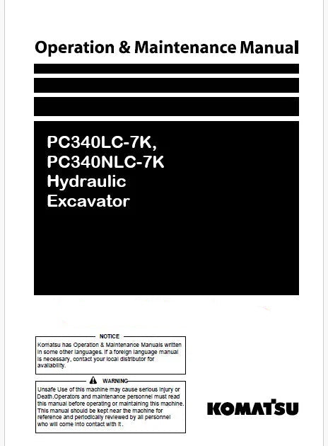 Komatsu PC340LC-7K, PC340NLC-7K Hydraulic Excavator Pdf Operation and Maintenance Manual
Regular price$99.90 USD Sale price$39.90 USDSale