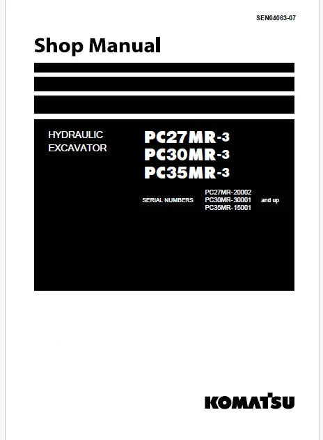 Komatsu PC35MR-3 Hydraulic Excavator Pdf Repair Service Manual Sn 15001 and UP