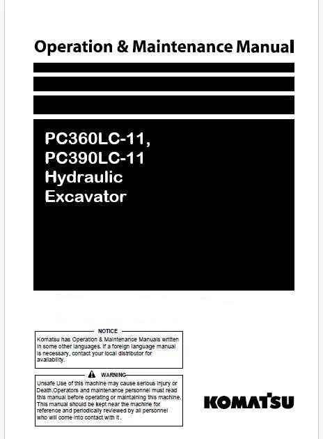 Komatsu PC360LC-11, PC390LC-11 Hydraulic Excavator Pdf Operation and Maintenance Manual