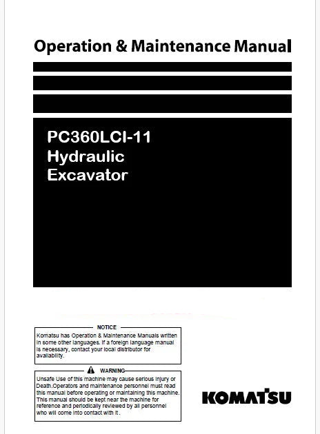 Komatsu PC360LCI-11 Hydraulic Excavator Pdf Operation and Maintenance Manual