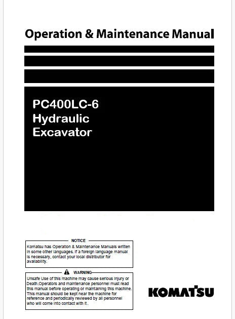 Komatsu PC400LC-6 Hydraulic Excavator Pdf Operation and Maintenance Manual