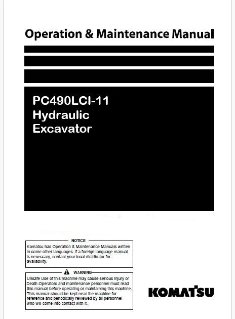 Komatsu PC490LCI-11 Hydraulic Excavator Pdf Operation and Maintenance Manual