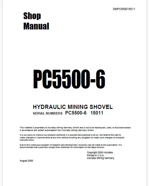 Komatsu PC5500-6 Hydraulic Mining Shovel Pdf Repair Service Manual Sn 15011