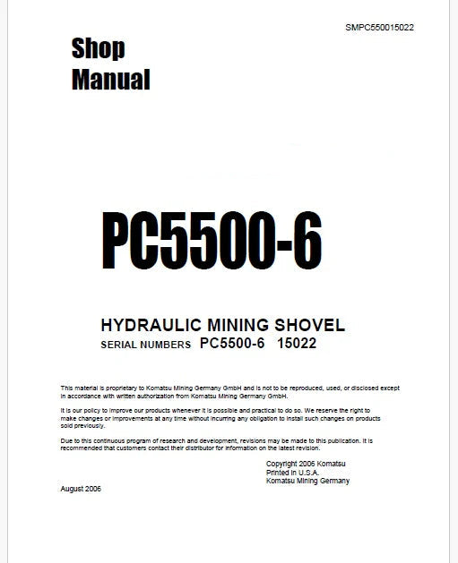 Komatsu PC5500-6 Hydraulic Mining Shovel Pdf Repair Service Manual Sn 15022