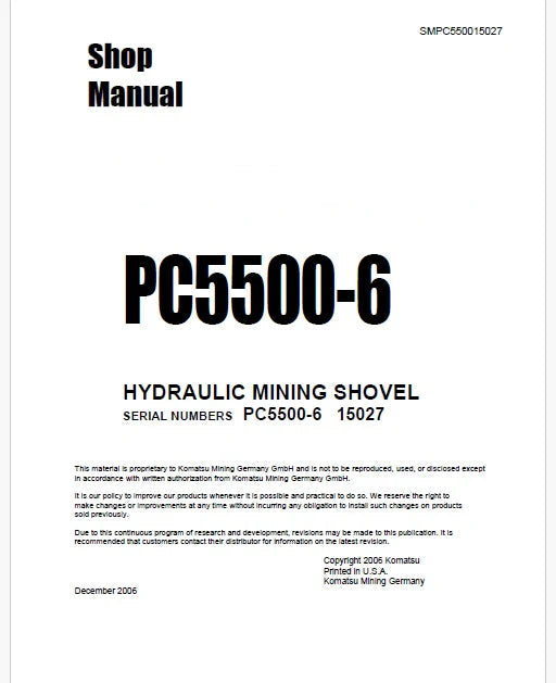 Komatsu PC5500-6 Hydraulic Mining Shovel Pdf Repair Service Manual Sn 15027