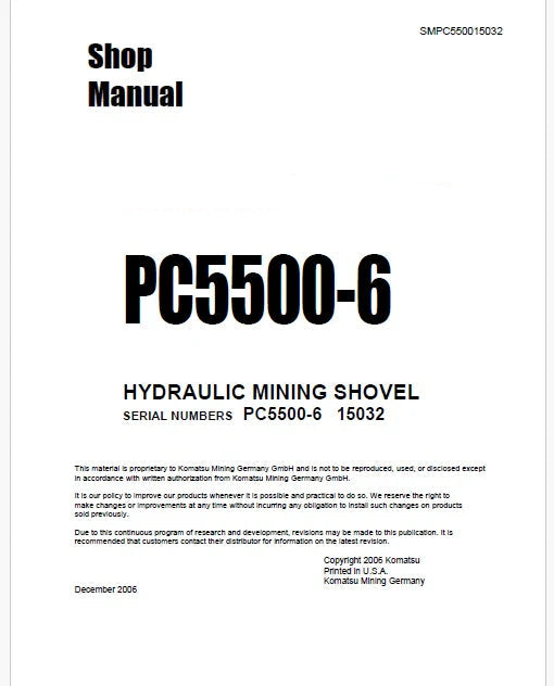 Komatsu PC5500-6 Hydraulic Mining Shovel Pdf Repair Service Manual Sn 15032