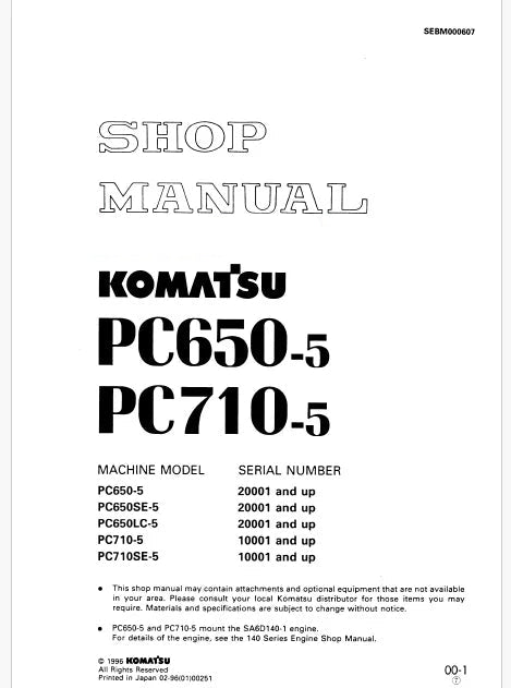 Komatsu PC710-5, PC710SE-5 Hydraulic Excavator Pdf Shop Repair Service Manual Sn 10001 and UP