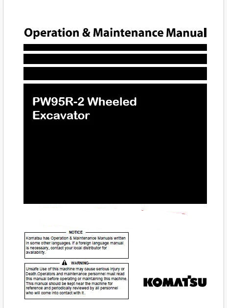 Komatsu PW95R-2 Wheeled Excavator Pdf Operation and Maintenance Manual