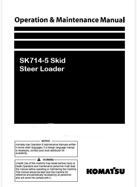 Komatsu SK714-5 Skid Steer Loader Pdf Operation and Maintenance Manual