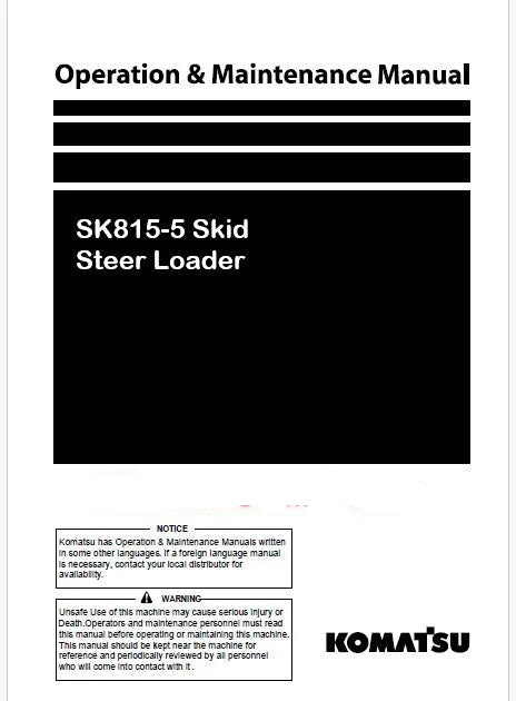 Komatsu SK815-5 Skid Steer Loader Pdf Operation and Maintenance Manual