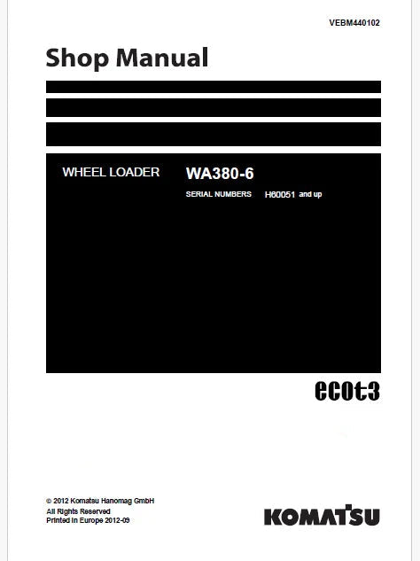 Komatsu WA380-6 Wheel Loader ecot3 Pdf Repair Service Manual Sn H60051 and UP