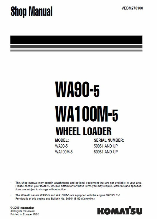 Komatsu WA90-5, WA100M-5 Wheel Loader Pdf Shop Repair Service Manual