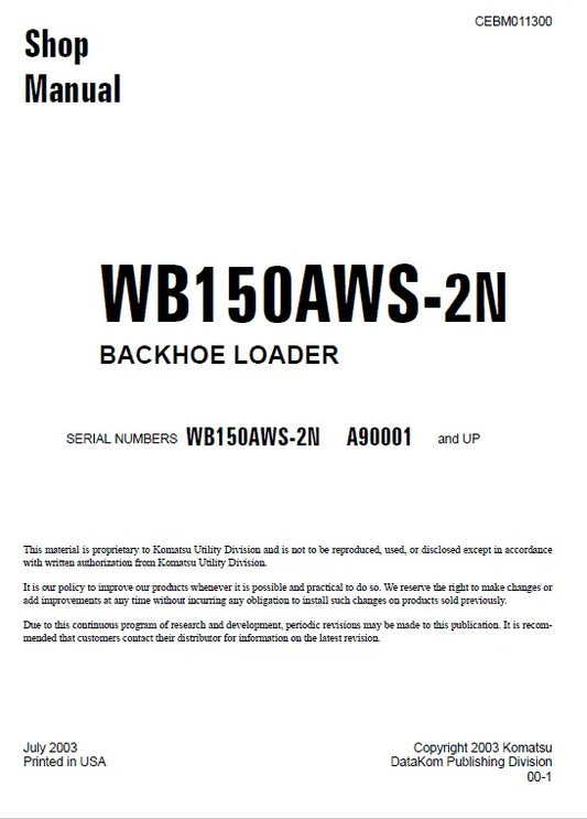 Komatsu WB150AWS-2N Backhoe Loader Pdf Shop Repair Service Manual Sn A90001 And UP