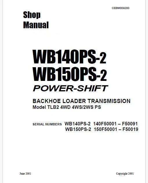 Komatsu WB150PS-2 Power Shift Backhoe Loader Pdf Repair Service Manual Sn 150F50001 – F50019