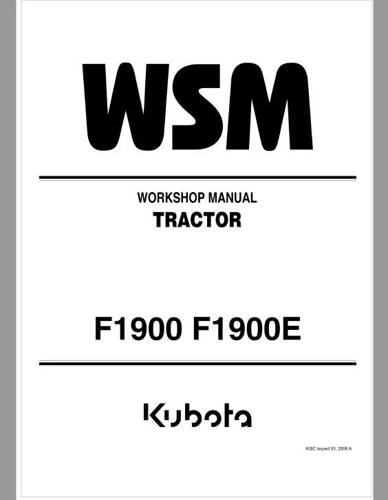 Kubota F1900, F1900E Front Mower Pdf Repair Service Manual