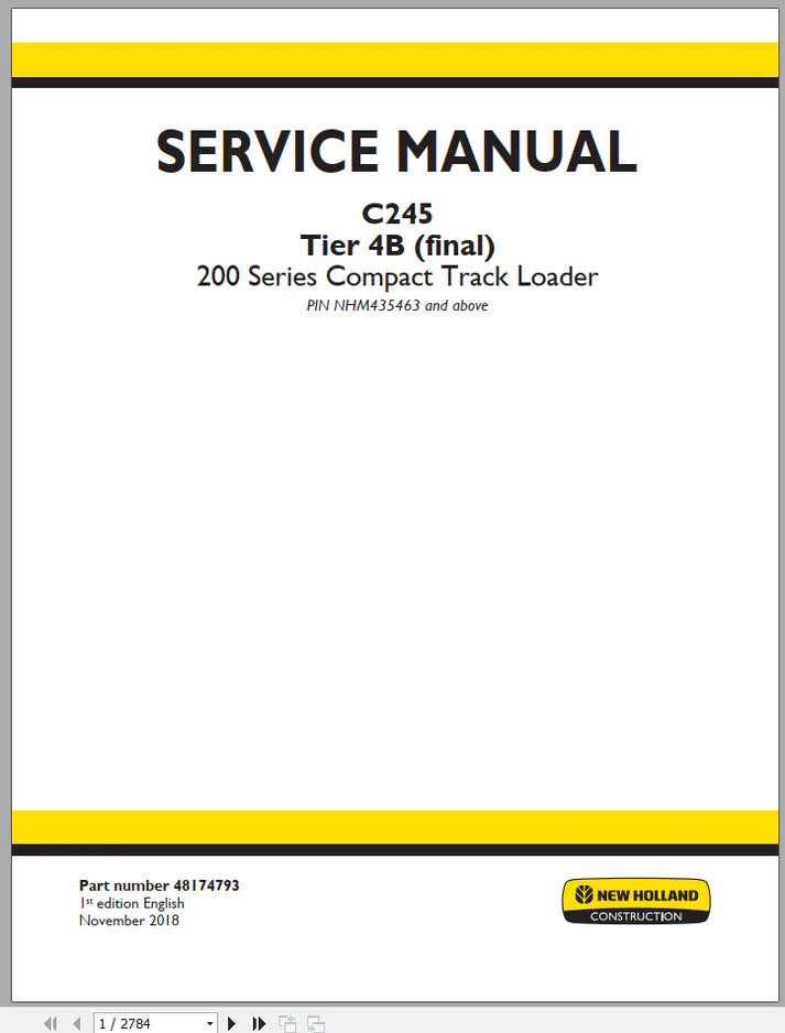 New Holland C245 Compact Track Loader Pdf Repair Service Manual (Tier 4b)