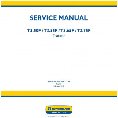 New Holland T3.50F T3.55F T3.65F T3.75F Tractor Pdf Repair Service Manual (p. Nb. 47977155)