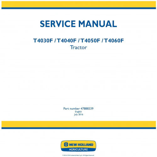 New Holland T4030F, T4040F, T4050F, T4060F Tractor Pdf Repair Service Manual (p. Nb. 47888339)