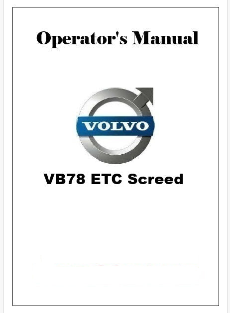 Volvo VB78 ETC Screed Pdf Operator's Manual