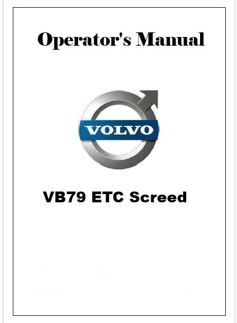 Volvo VB79 ETC Screed Pdf Operator's Manual
