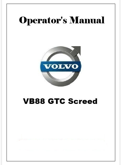 Volvo VB88 GTC Screed Pdf Operator's Manual