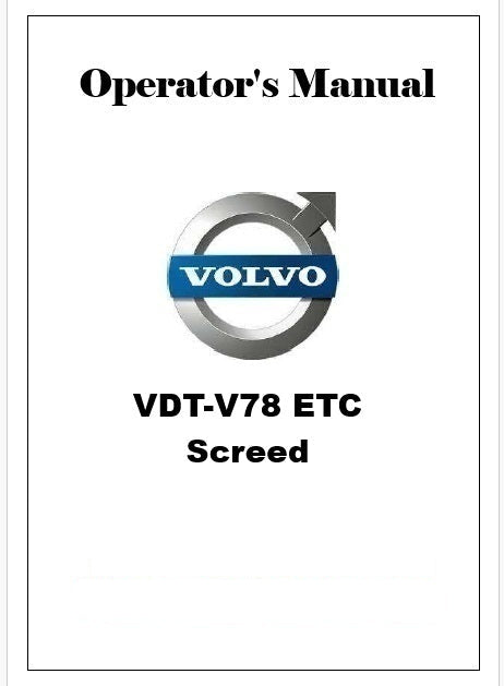 Volvo VDT-V78 ETC Screed Pdf Operator's Manual