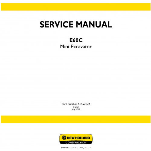 New Holland E60C Mini Excavator Pdf Repair Service Manual (p. Nb. 51452122)
