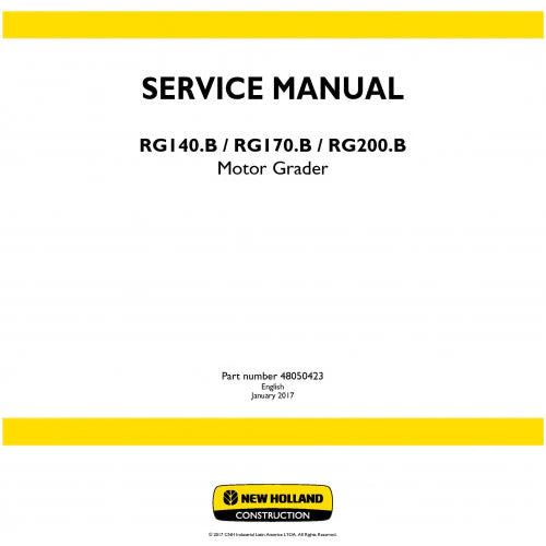 New Holland RG140.B, RG170.B, RG200.B Motor Grader Pdf Repair Service Manual (p. Nb. 48050423)