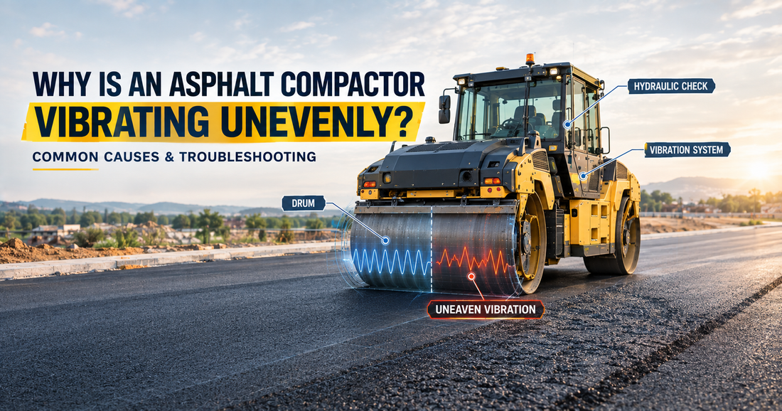 Asphalt compactor vibrating unevenly during road construction with vibration system troubleshooting concept