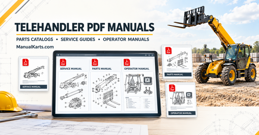 Telehandler PDF manuals featuring service documentation, telescopic boom parts diagrams, and operator guides for material-handling equipment.