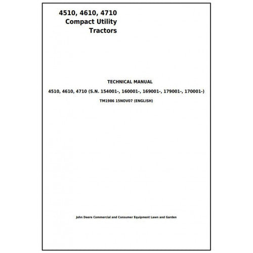 4510, 4610, 4710 John Deere Compact Utility Tractor (TM1986) Diagnostic Repair Manual