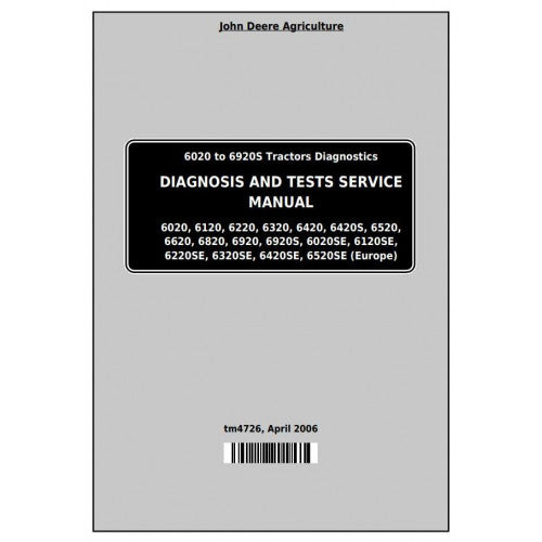 6020, 6120, 6220, 6320, 6420, 6520, 6620, 6820, 6920 John Deere Tractor (TM4726) Diagnostic & Test Service Manual 