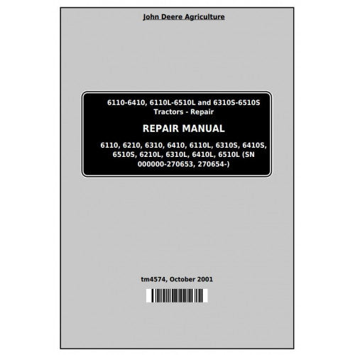 6110, 6110L, 6210, 6310, 6310L, 6310S, 6410L, 6410S, 6510L, 6510S John Deere Tractor (TM4574) Service Repair Manual 