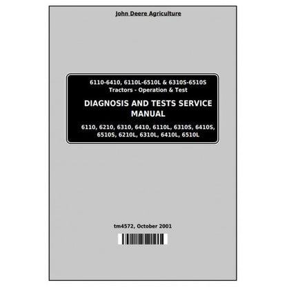 6110, 6210, 6210L, 6310, 6310L, 6310S, 6410, 6410L, 6410S, 6510L, 6510S John Deere Tractor (TM4572) Operation and Tests Manual 