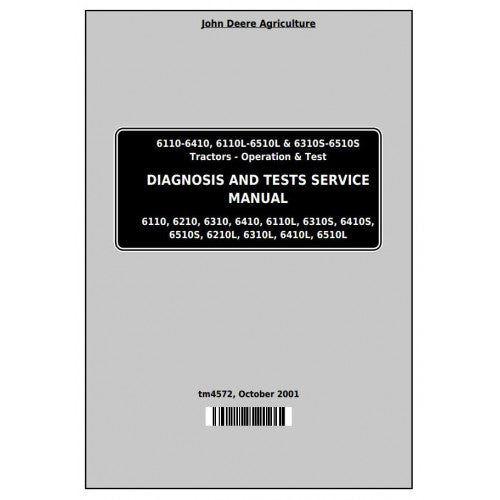 6110, 6210, 6210L, 6310, 6310L, 6310S, 6410, 6410L, 6410S, 6510L, 6510S John Deere Tractor (TM4572) Operation and Tests Manual 