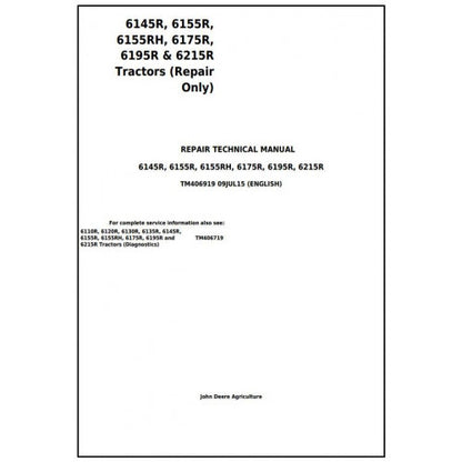6145R, 6155R, 6155RH, 6175R, 6195R, 6215R John Deere Tractor (TM406919) Repair Technical Manual 