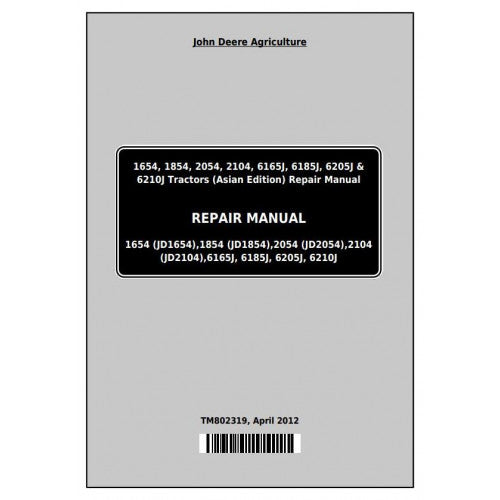 6165J(6J-1654), 6185J(6J-1854), 6205J(6J-2054), 6210J(6J-2104) John Deere Tractor (TM802319) Service Repair Manual