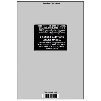 6230-6530, 6534, 7430E, 7430, 7530E, 7530 John Deere Tractor Premium (TM8060) Diagnosis & Test Manual 