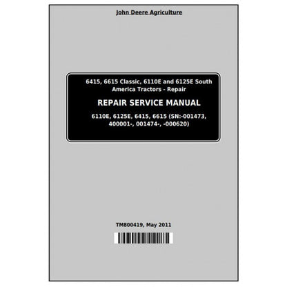 6415, 6615, 6110E, 6125E John Deere Tractor (TM800419) Service Technical Manual 