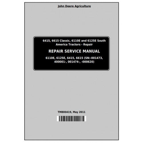 6415, 6615, 6110E, 6125E John Deere Tractor (TM800419) Service Technical Manual 
