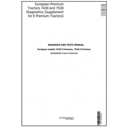 7430, 7530 John Deere European Premium Tractor (SUPTM8060EP) Supplement for Diagnostic Manual