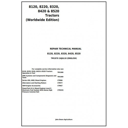 TM1799 - John Deere 8110T, 8210T, 8310T, 8410T Tracks Tractors Diagnosis and Tests Service Manual
