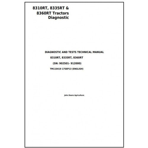 8310RT, 8335RT, 8360RT John Deere Tractor (TM110419) Diagnostic and Tests Service Manual