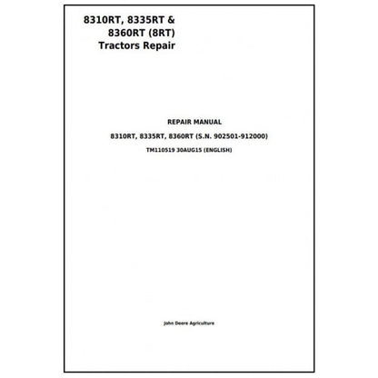 8310RT, 8335RT, 8360RT John Deere Tractor (TM110519) Service Technical Manual 