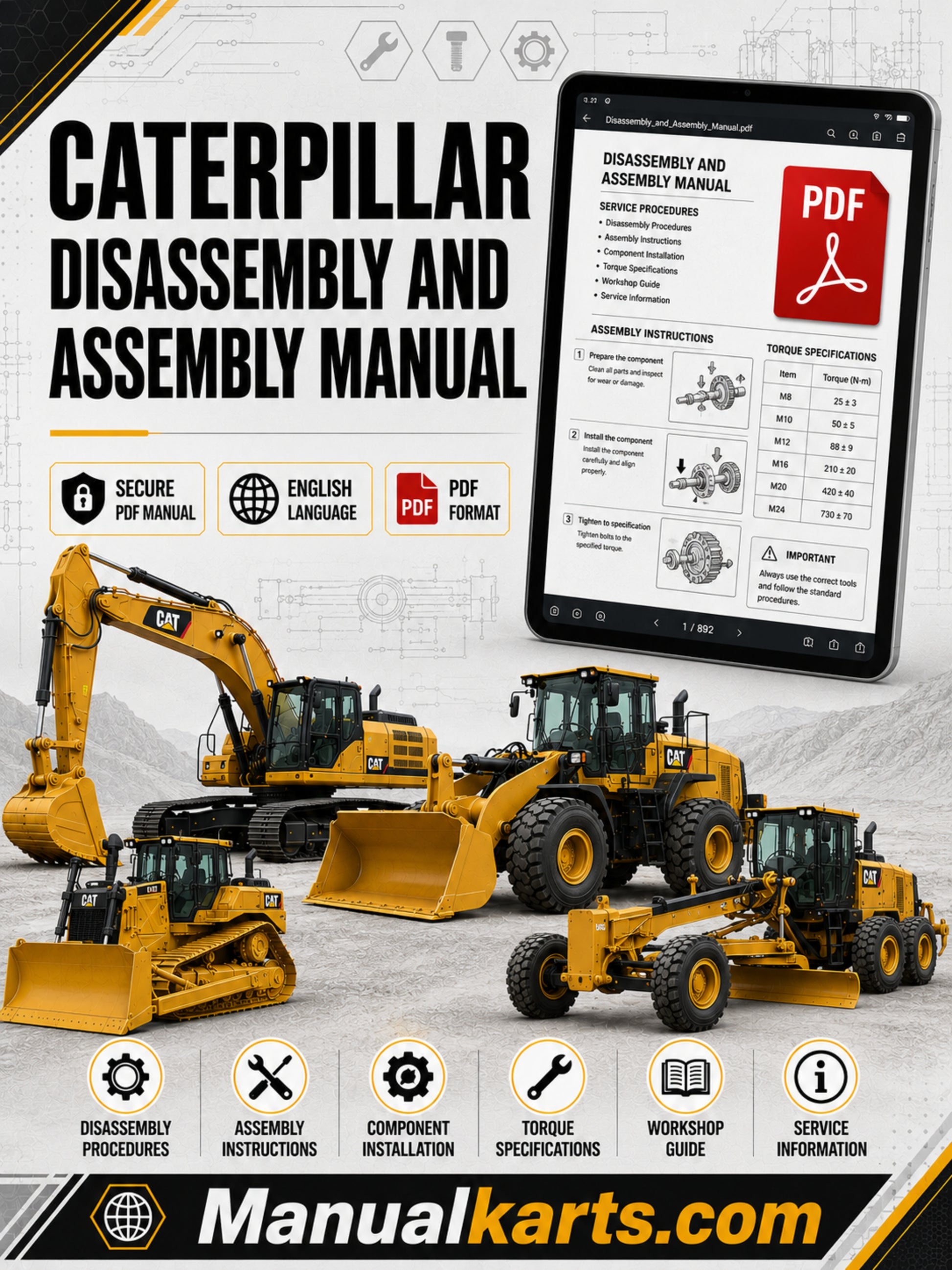 Caterpillar 986 Wheel Loader Disassembly & Assembly PDF Manual W7S00001-UP