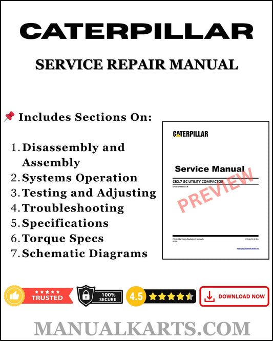 Caterpillar CW34 Pneumatic Compactor Pdf Service Repair Manual B7L00001-UP
