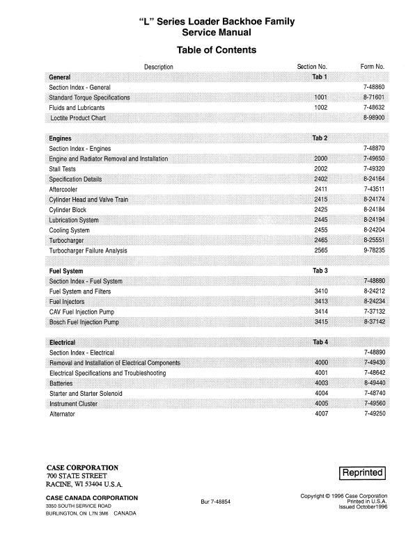 Case 580L 580 590 Super L Tractor Backhoe Loader Pdf Repair Service Manual (Pb. No. 7-48854)