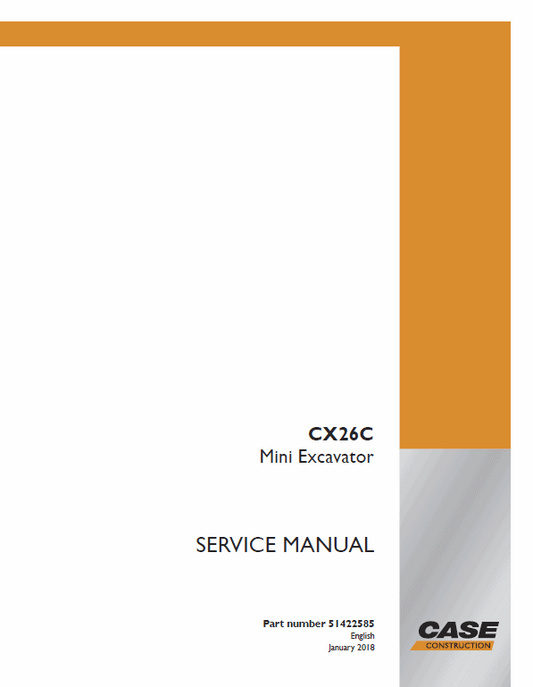 Case CX26C Mini Excavator Pdf Repair Service Manual (Pb. No. 51422576)
