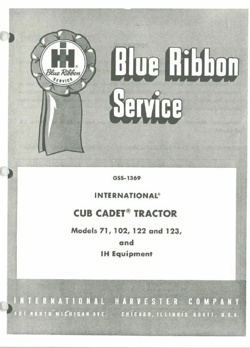 Cub Cadet 71, 102, 122 and 123 Tractor Pdf Repair Service Manual